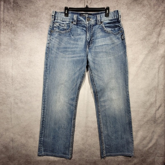 Silver Gordie Jeans Mens Blue Denim Straight HEMMED/ATLERED 36x30 - Picture 1 of 13